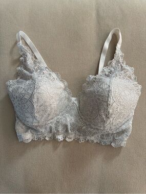 Maidenform Lace Longline Bralette in white and silver
